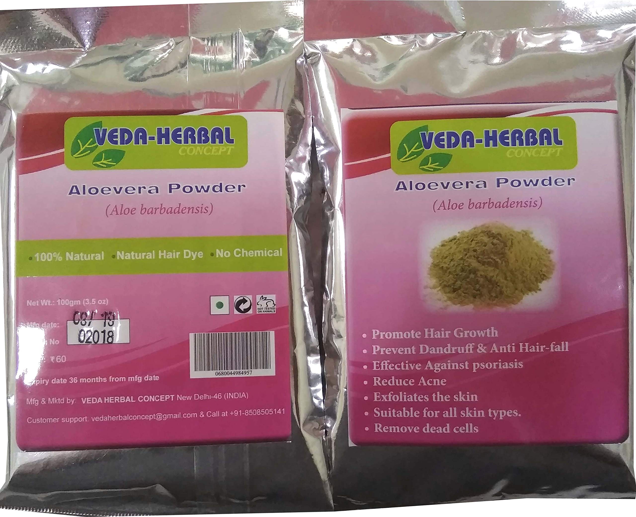 Veda Herbal Aloevera Hair Dye & Face Pack Natural Powder Non-Toxic Aloe Vera Gel for Acne, Scars, Glowing & Radiant Skin Treatment Pack of 3X100gm