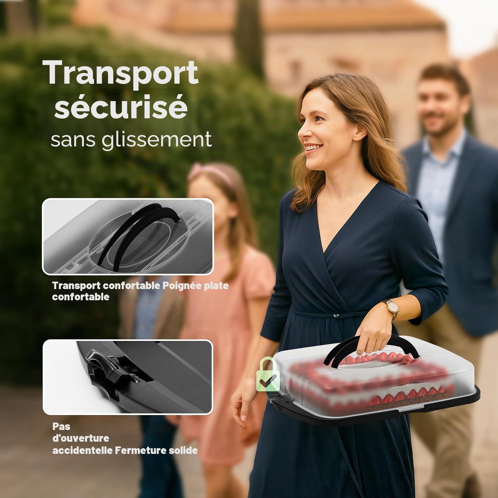 Novaliv 2x Boîte de transport pour gâteau XL (Rectangulaire 47 x 35 x 11 cm), boîte de conservation à ouverture, boîte à gâteau pour fête, conteneur pour transport de gâteaux, boîte de transport pour