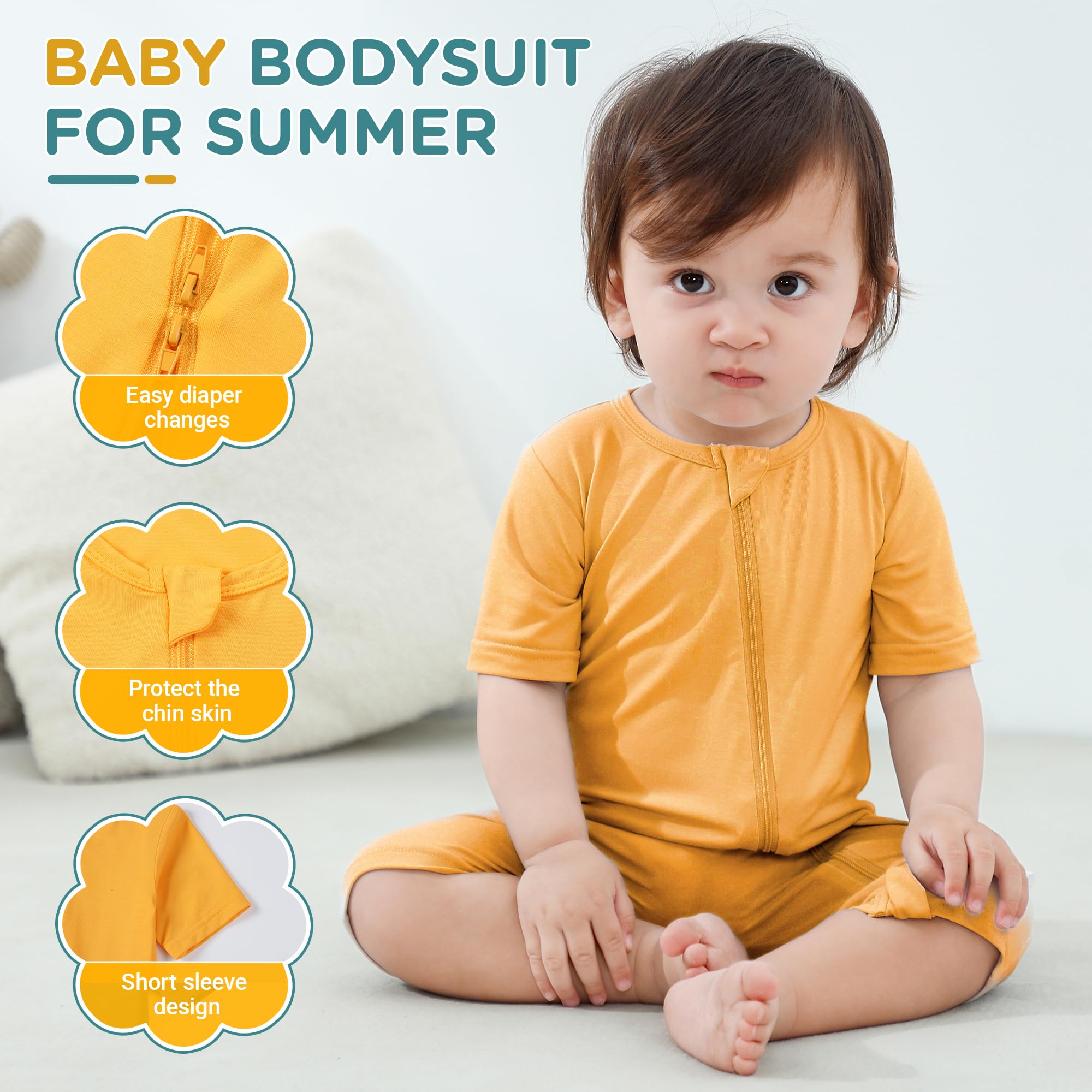 HAHASHOW Body Bébé en Fibre de Bambou - Lot de 2 Pyjamas Bébé à Manches Courtes avec Double Fermeture Éclair - Grenouillères d'Été Confortables et Respirants