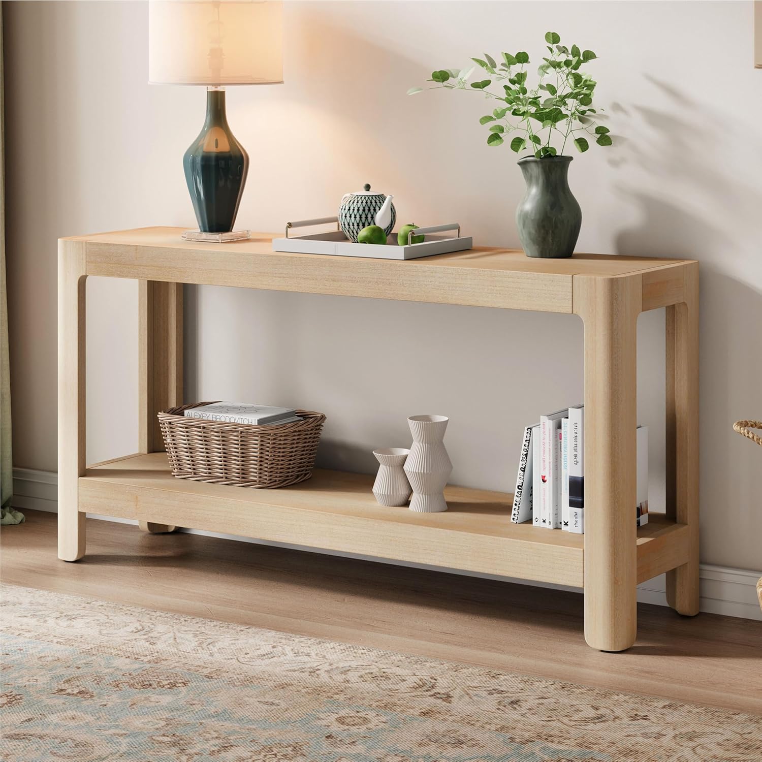 Christopher Knight Home Culver Classic Wood Console Table,Narrow Entryway Table for Hallway,Modern Rectangular Sofa Table Behind The Couch,Living Room Farmhouse Accent Table with Bottom Shelf,Natural