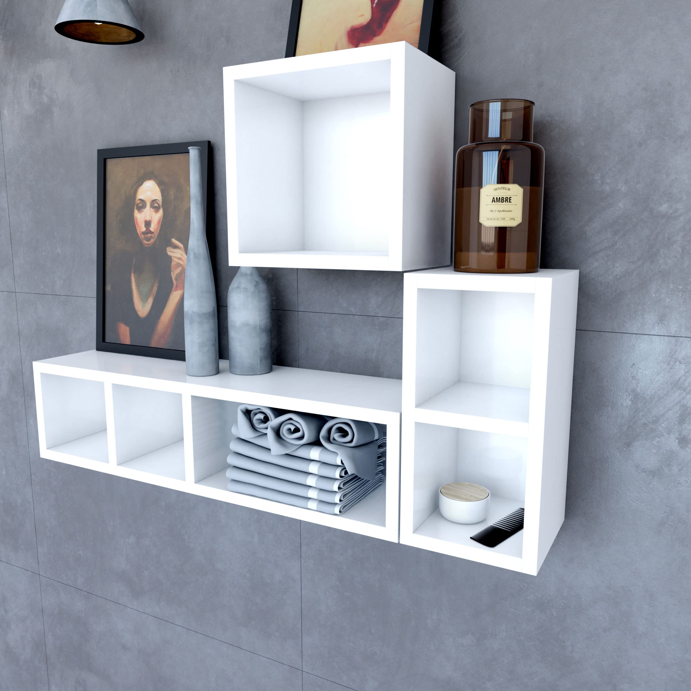 Étagère murale blanche 2 emplacements au design cubique et compact 40x20x20cm