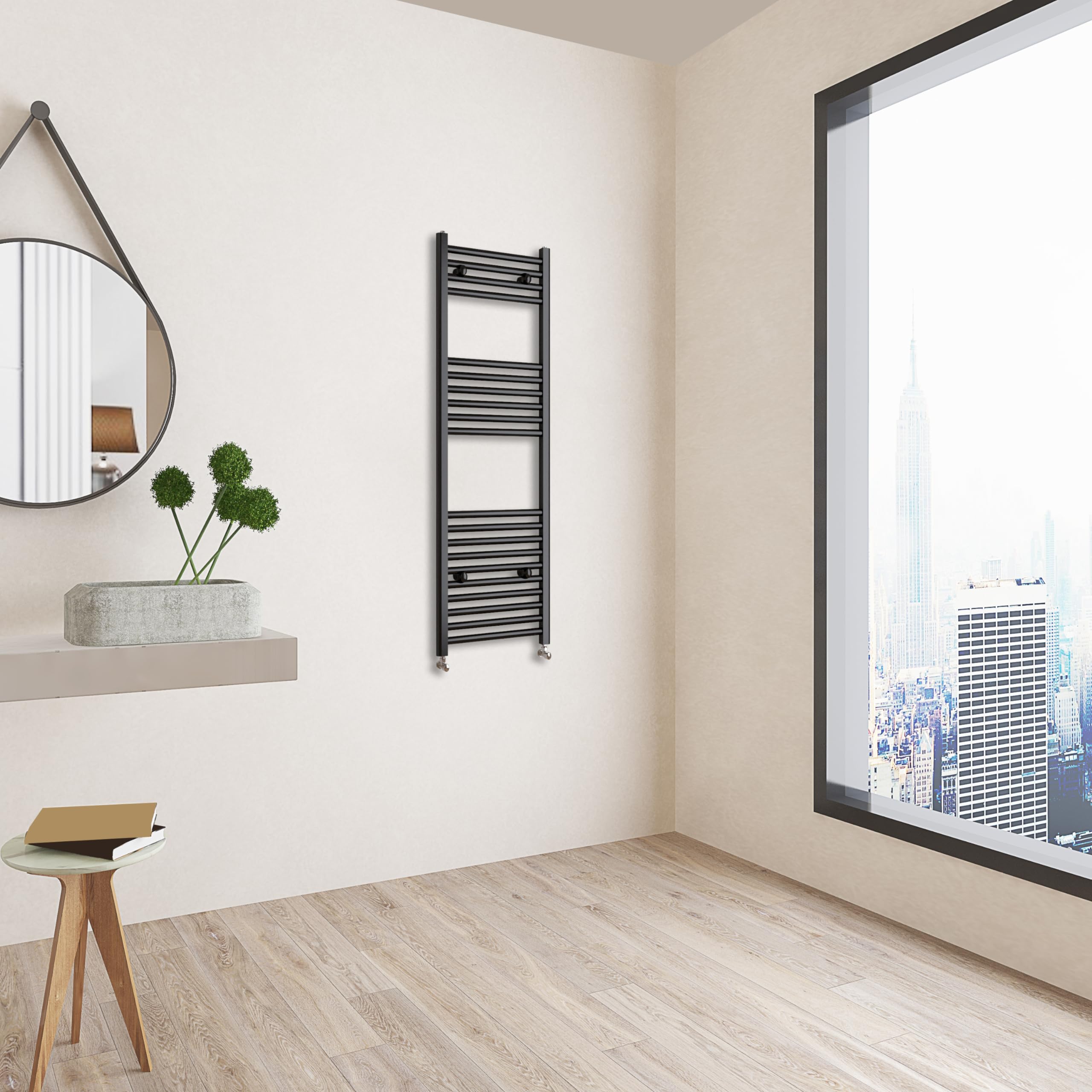 Huibathroom 1200x400mm(HxW) Matte Black Straight Central Heating Towel ...