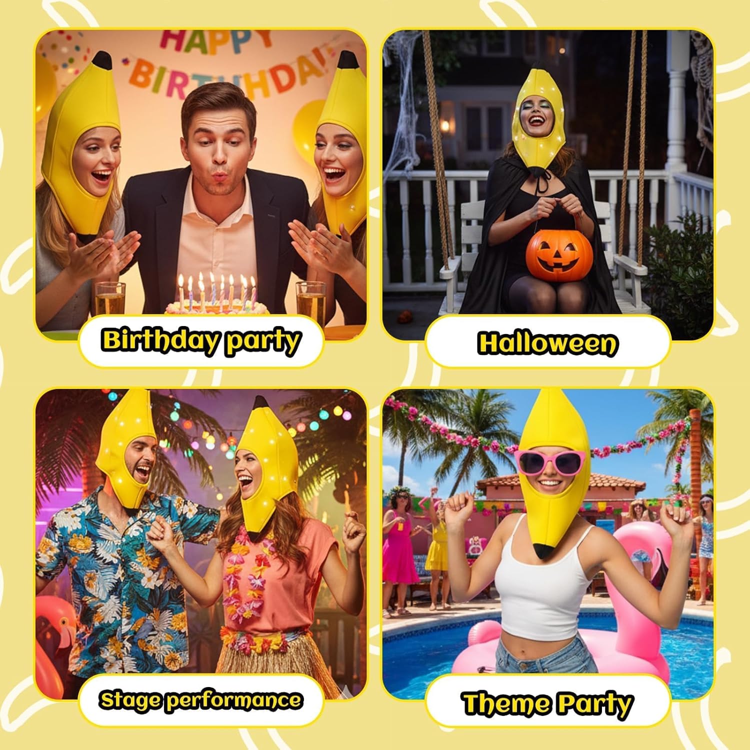 Banana Hat, Banana Costume, Fruit Hat - Funny and Cute Plush Headwear for Halloween Parties, Themed Gatherings, Costume Events, Festivals and Celebrations - Image 7
