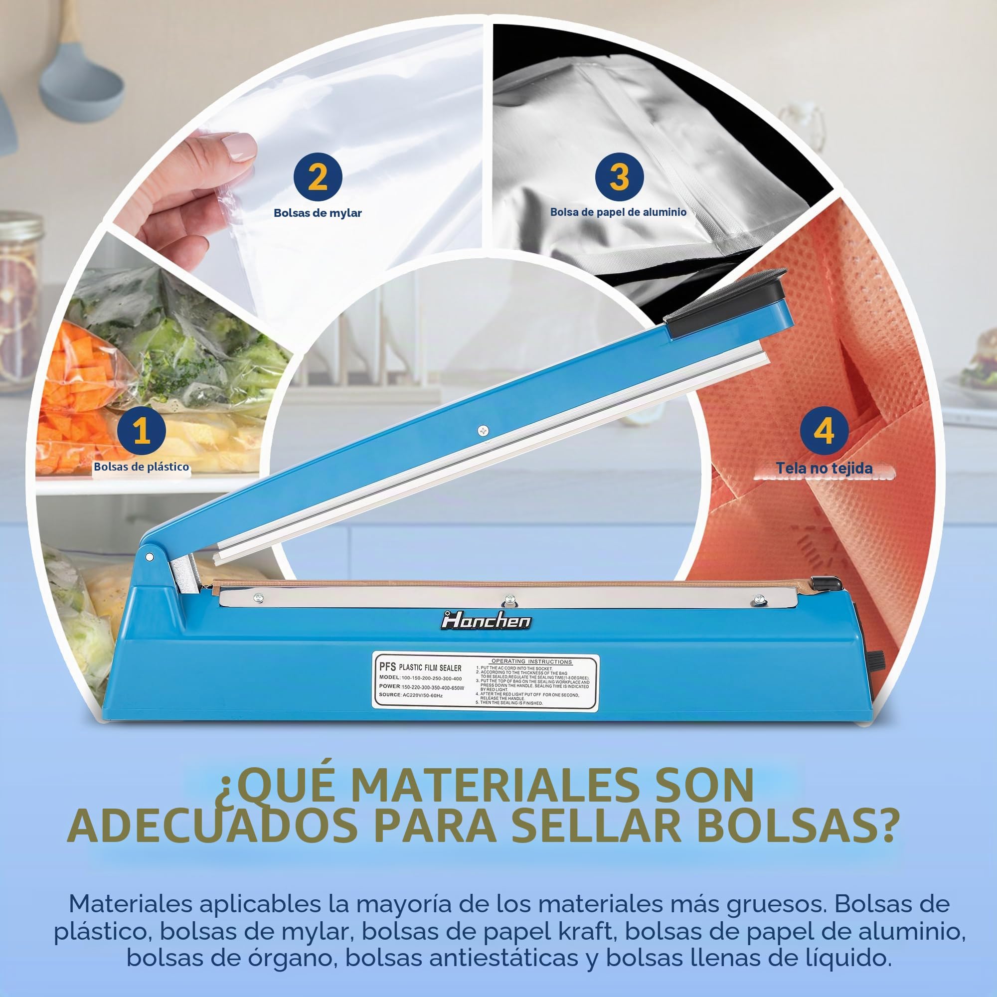 Hanchen Impulse Máquina de Sellado en Caliente 400 mm (15,7 Pulgadas) - Sellador Térmico Portátil y Manual Para Alimentos
