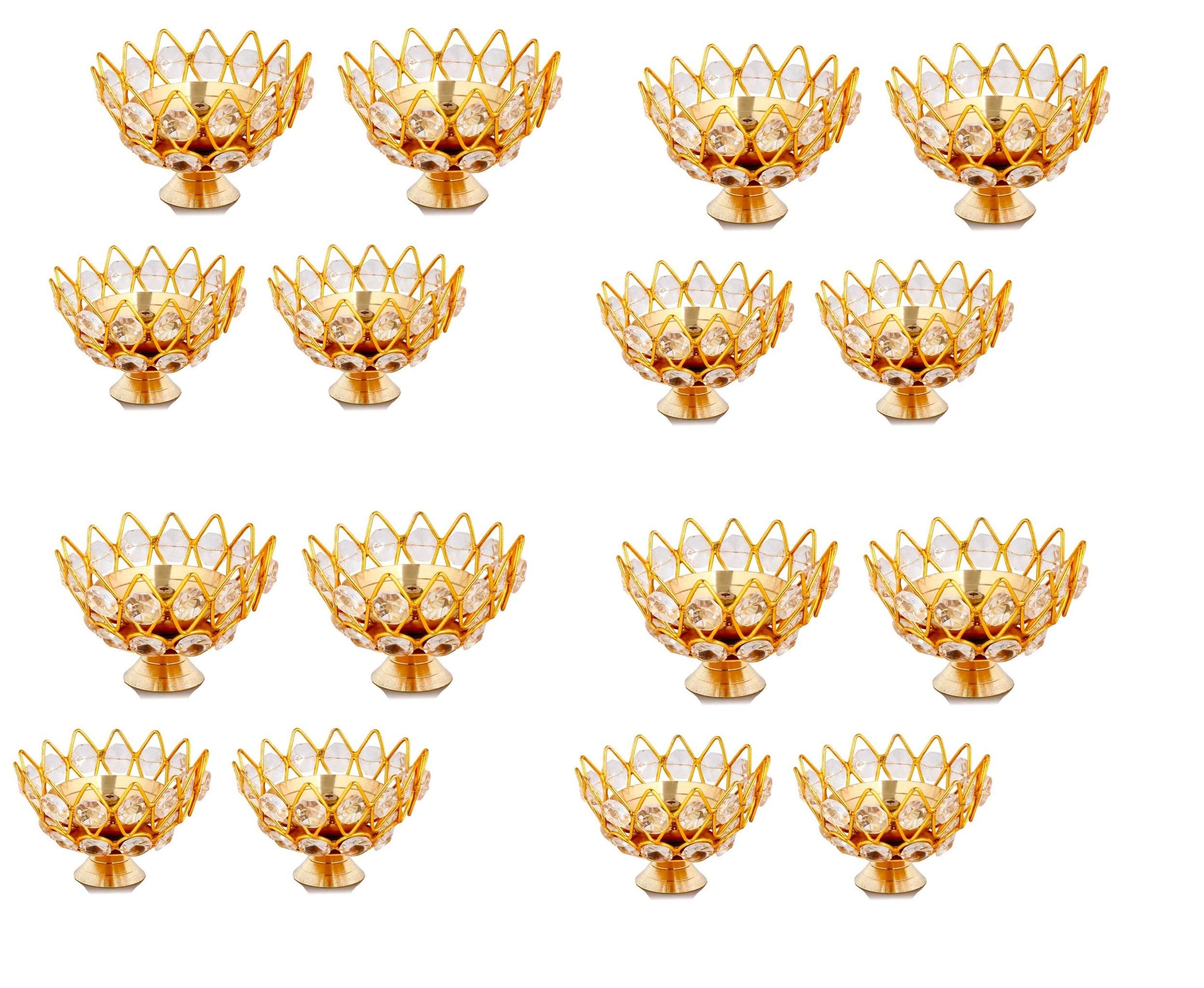 Collectible India Golden Brass Crystal Lotus Kamal Shape Round Akhand Diya Jyoti Oil Lamp for Home Puja Pooja Temple Mandir Diwali Decoration Items (B08JYLRV6H) Amazon Price History, Amazon Price Tracker