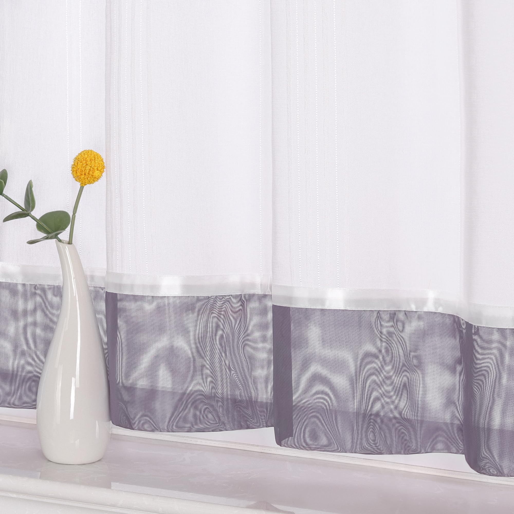 HeichkelL Scheibengardine mit Schlaufen Leinenoptik Gardine Halbtransparent Bistrogardine Landhausstil Kurzstores Grau HxB 45x90cm