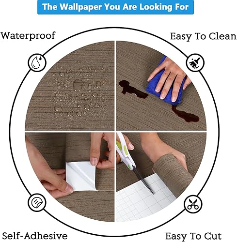 Miniatura 9 de CRE8TIVE Papel tapiz ancho de color gris oscuro para despegar y pegar de 24 x 118 pulgadas, papel de contacto de tela de hierba para paredes,