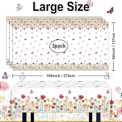 Miniatura 2 de Avezano Mantel floral de primavera de 3 piezas, mantel de flores silvestres, decoración de fiesta de flores silvestres, mantel floral para