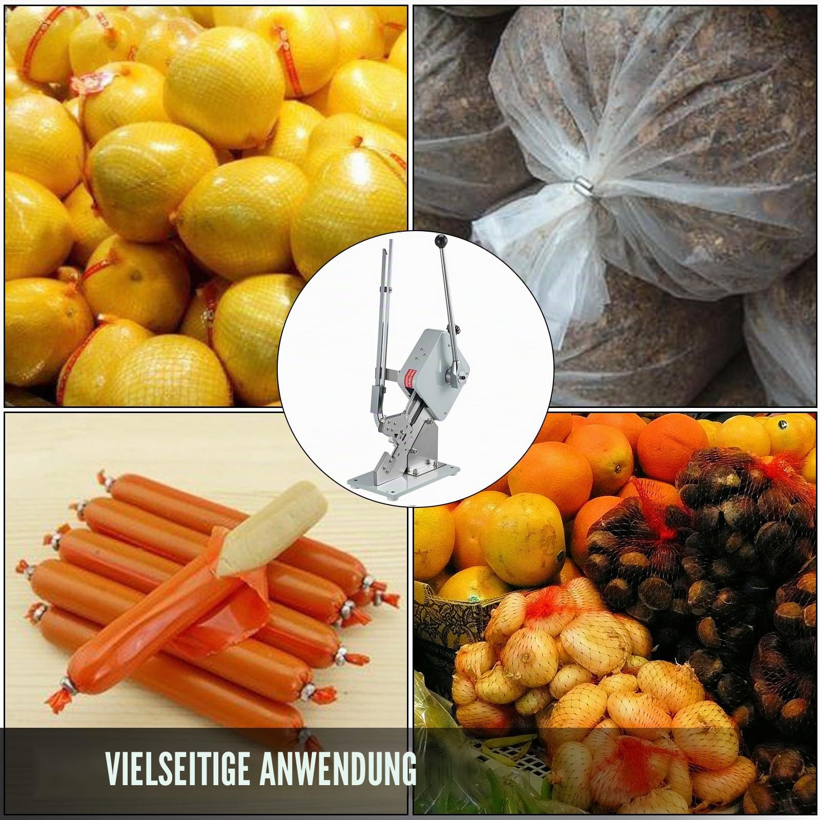 Happybuy Hochwertige manuelle u-förmige Wurst-Klipper-Schneidemaschine mit einer Schachtel Clips (5000 Stk.), robuste Brot Schneidemaschine aus A304-Feinstahl, klappbarer Allesschneider, 37x19x57 cm