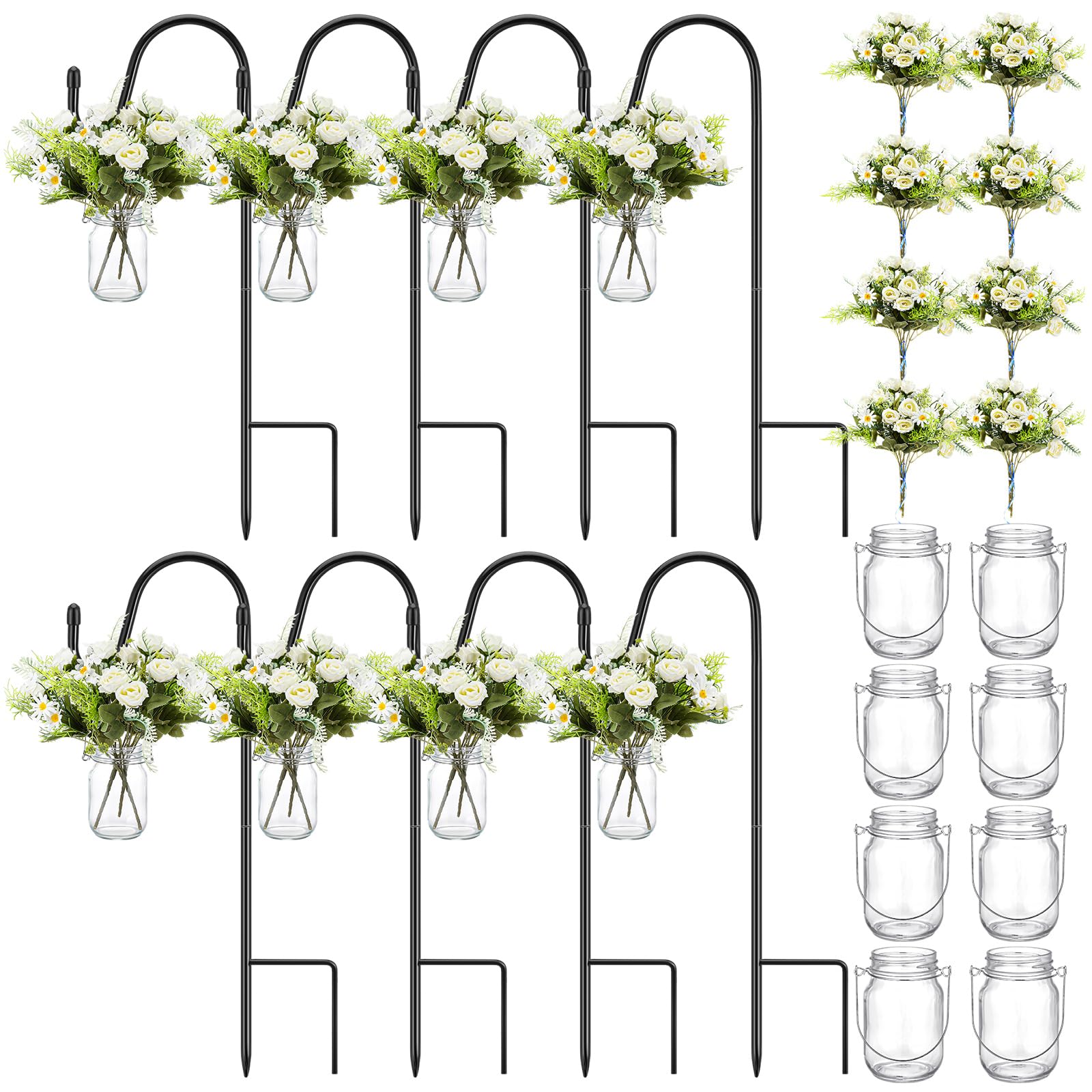 Photo 1 of Thiccywoov 8 Sets Wedding Aisle Decoration Kit with Mason Jars and Rose Bouquets