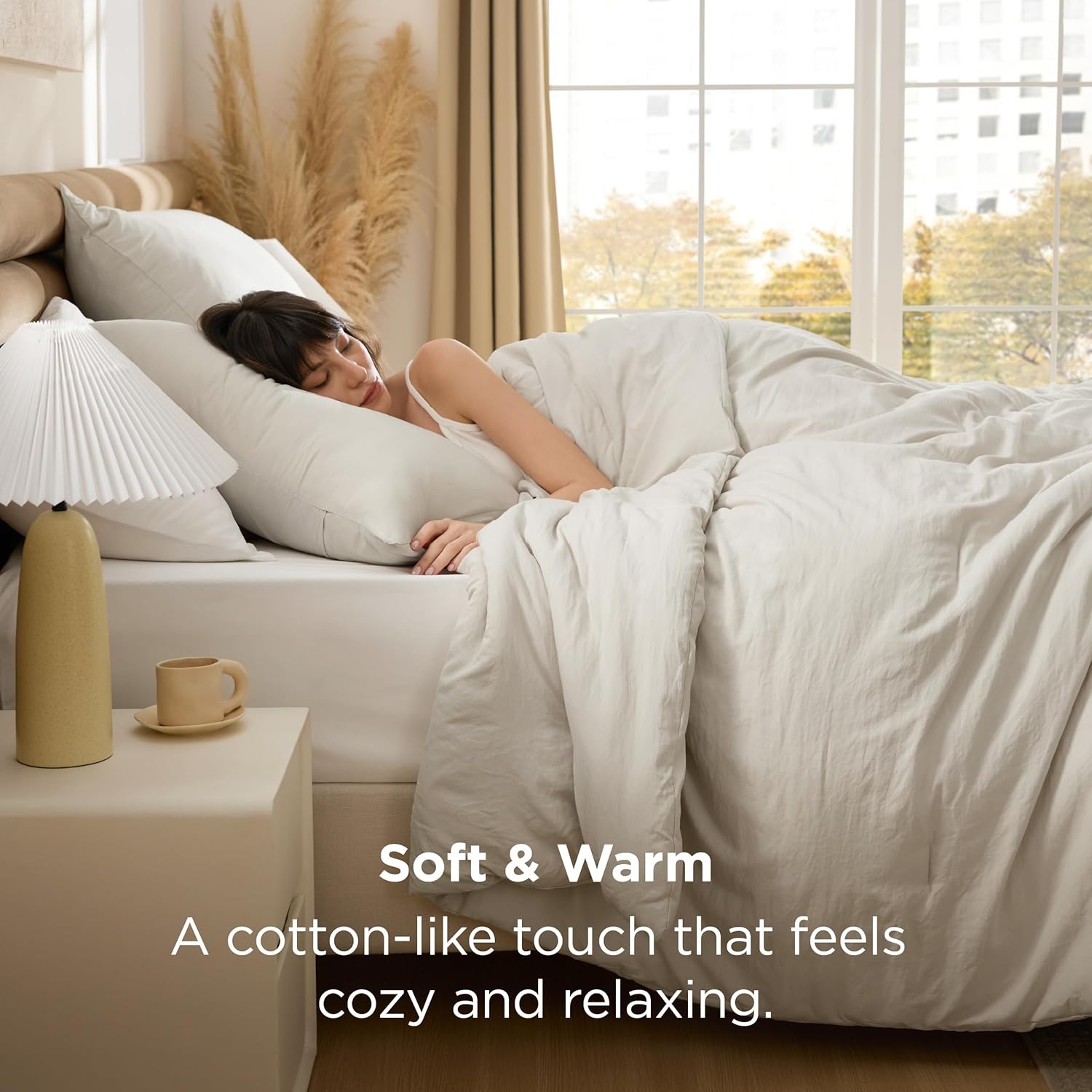 Bedsure Full Size Comforter Set, Beige Soft Prewashed Bedding for All Seasons, 3 Pieces GentleSoft™ Warm Down Alternative Bed Set, 1 Lightweight Comforter (82x86) and 2 Pillowcases (20x26)