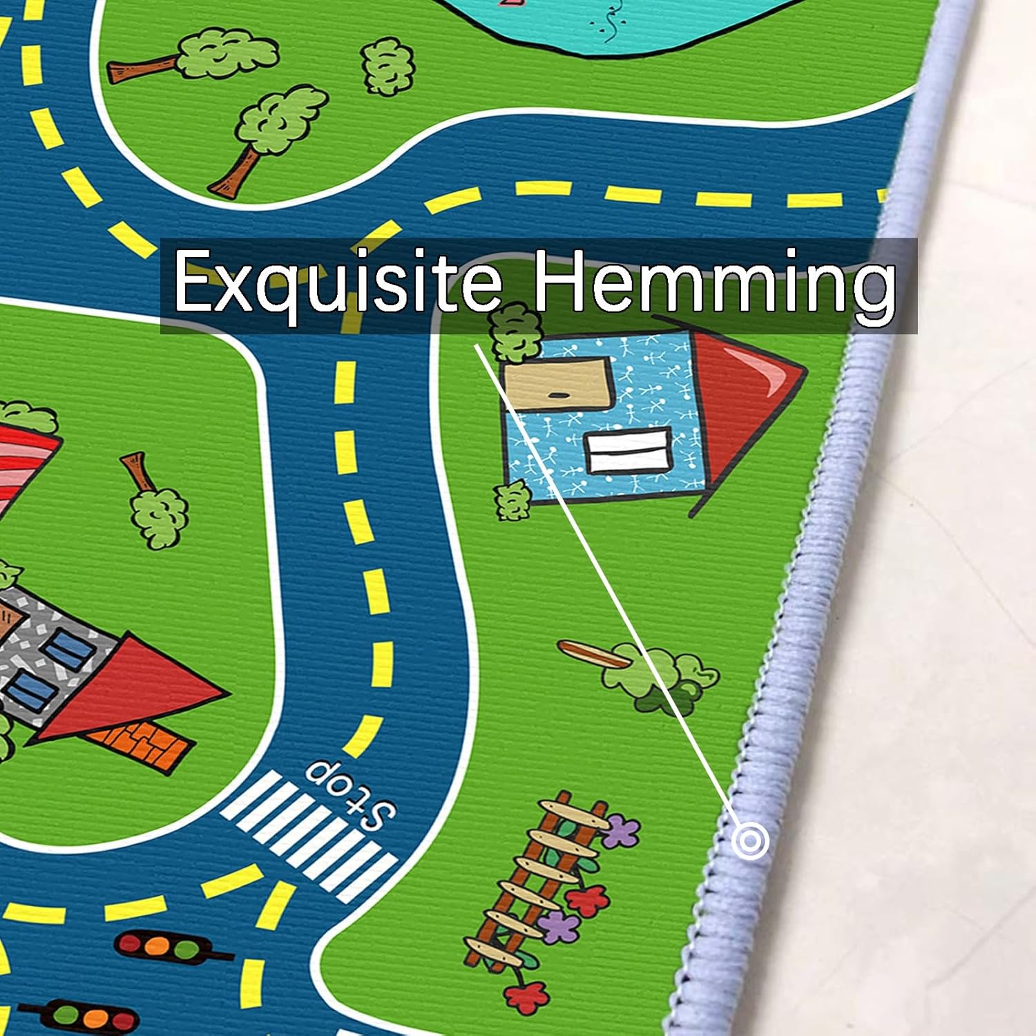 Play Area Rug for Kids – Car & Train Track Design, Road Play Mat for Toy Cars, Polyester, Machine Washable, Multiple Sizes for Playroom