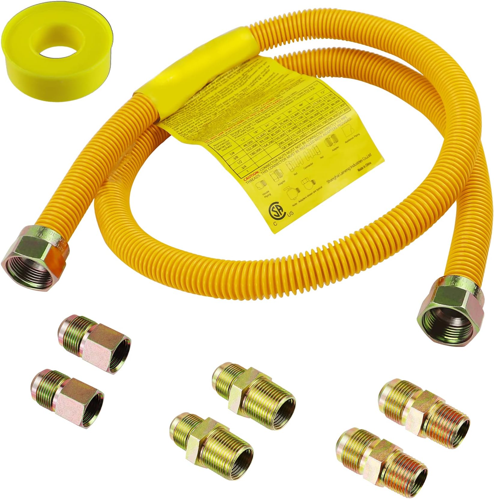 48" Flexible Gas Line Kit for Dryer, Stove, Range, Stainless Steel Gas Dryer Connector Kit, 5/8 in.OD(1/2 in. ID)Dryer Gas Line with Connector 1/2" FIP & 1/2" MIP & 3/4" MIP Fitting