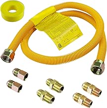 Hosile 60" Flexible Gas Line Kit for Dryer, Stove, Range, Stainless Steel Gas Dryer Connector Kit, 5/8 in.OD(1/2 in. ID）Dryer Gas Line with Connector 1/2" FIP & 1/2" MIP & 3/4" MIP Fitting