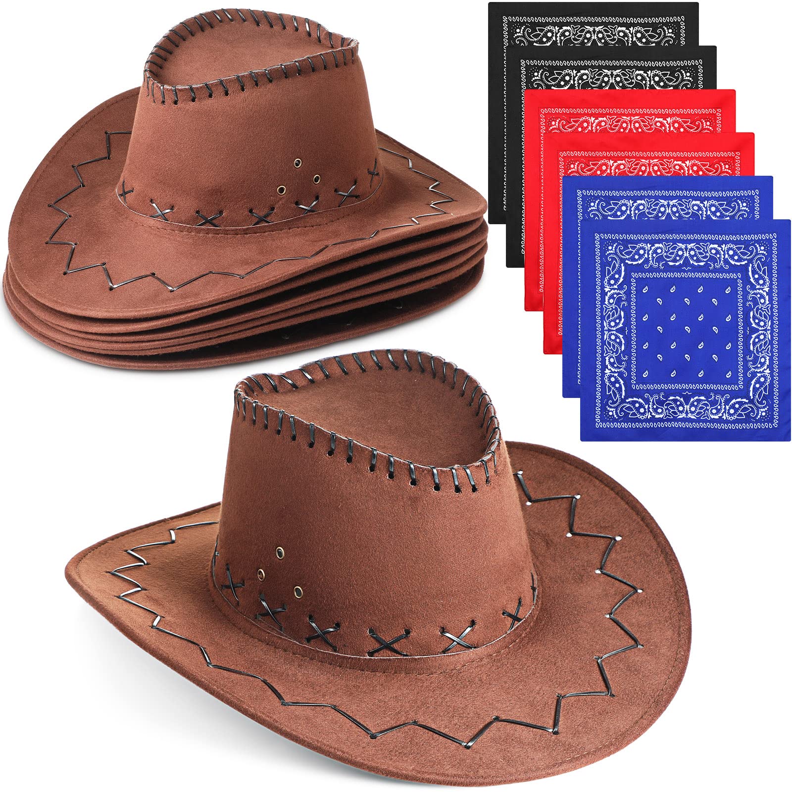 Zhanmai 12 Pcs Cowboy Hats Bulk, 6 Hats with 6 Bandanas
