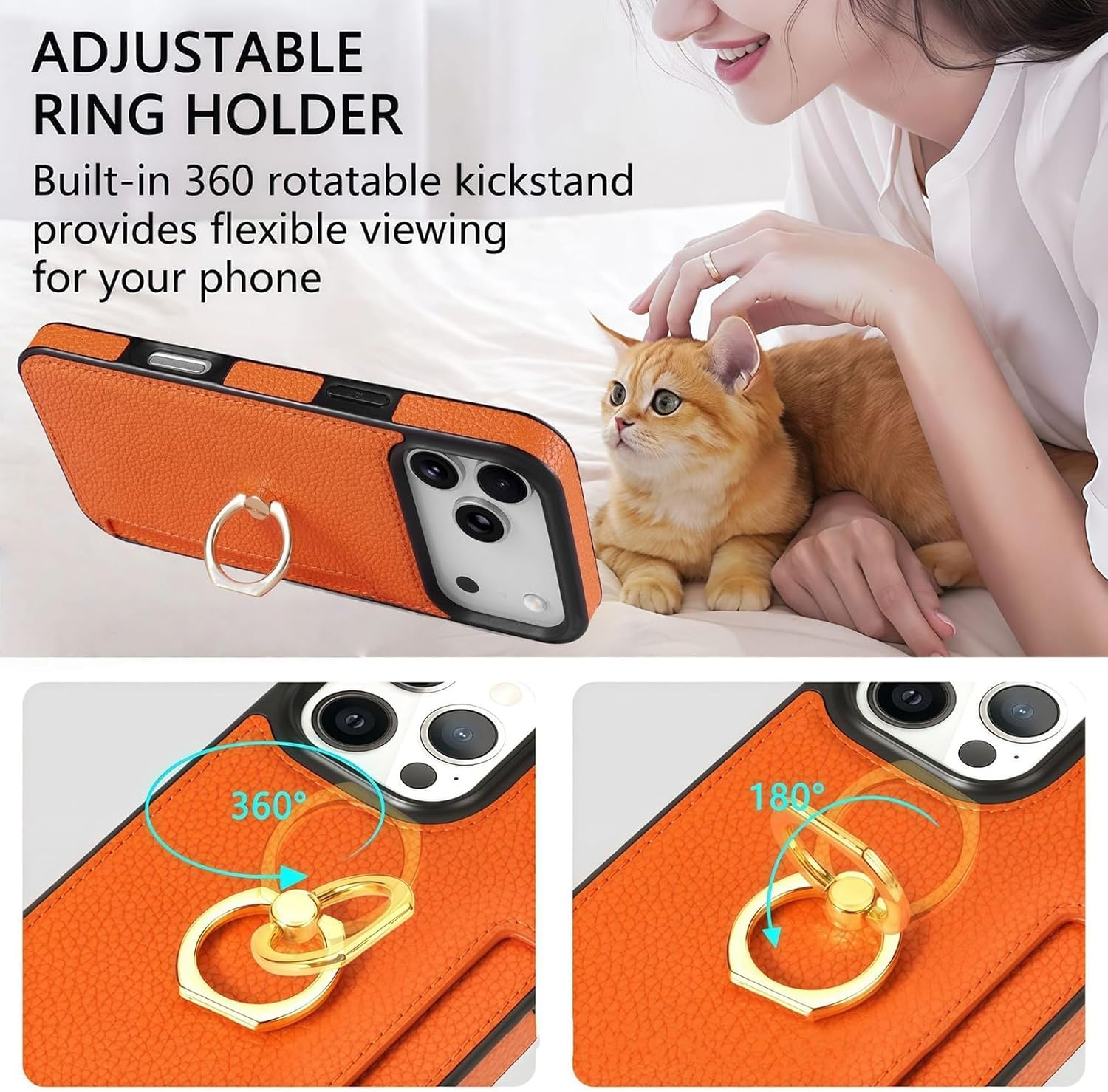 Minimalist Leather Wallet Case for iPhone 17/17 Air/17 Pro/17 Pro Max, Card Slot & Ring Holder Stand, Drop Protection Cover(Pink,17 Pro Max)