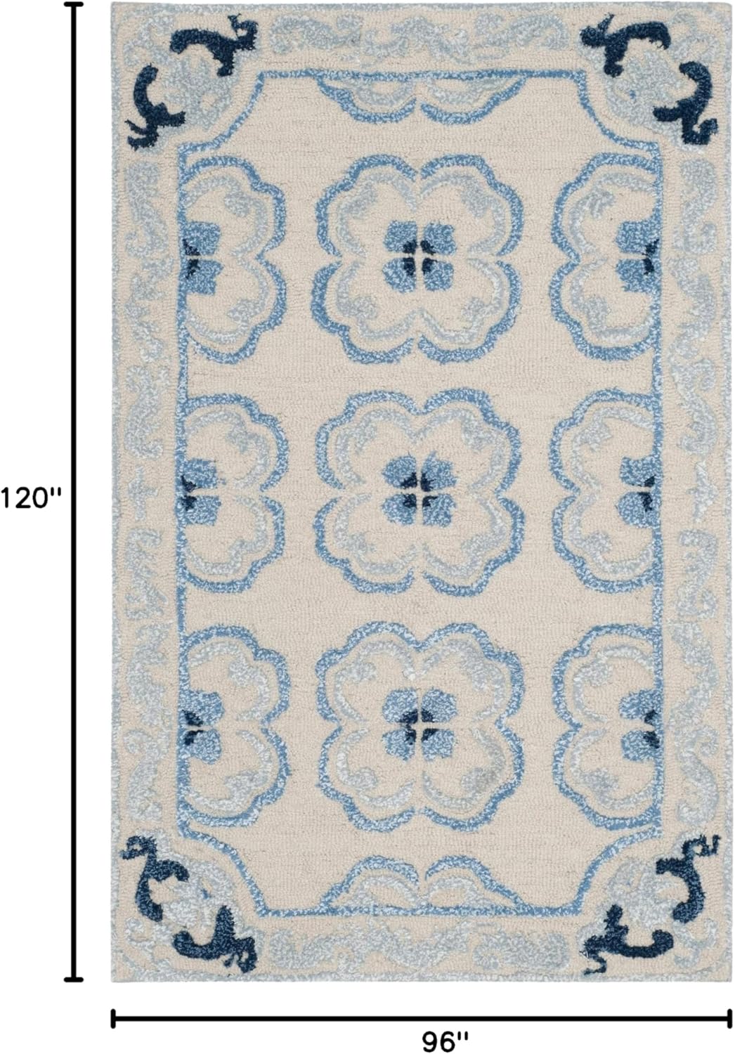 SAFAVIEH Area Rug 8x10 - Bella Collection - Large - Ivory & Blue, Handmade Wool & Viscose, Ideal for Living Room, Bedroom, Office, Dining Space (BEL154A)