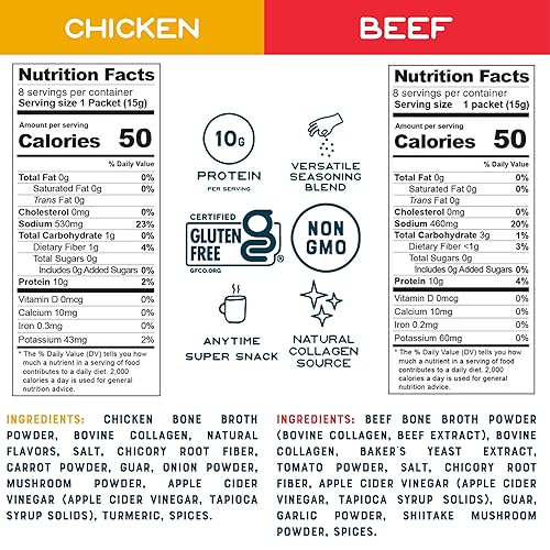 Vista 24 de Mezcla instantánea Bare Bones de caldo de huesos, de huesos, de pollo y res, 10gr de proteína, apto para dieta Keto y Paleo, sobres en barras