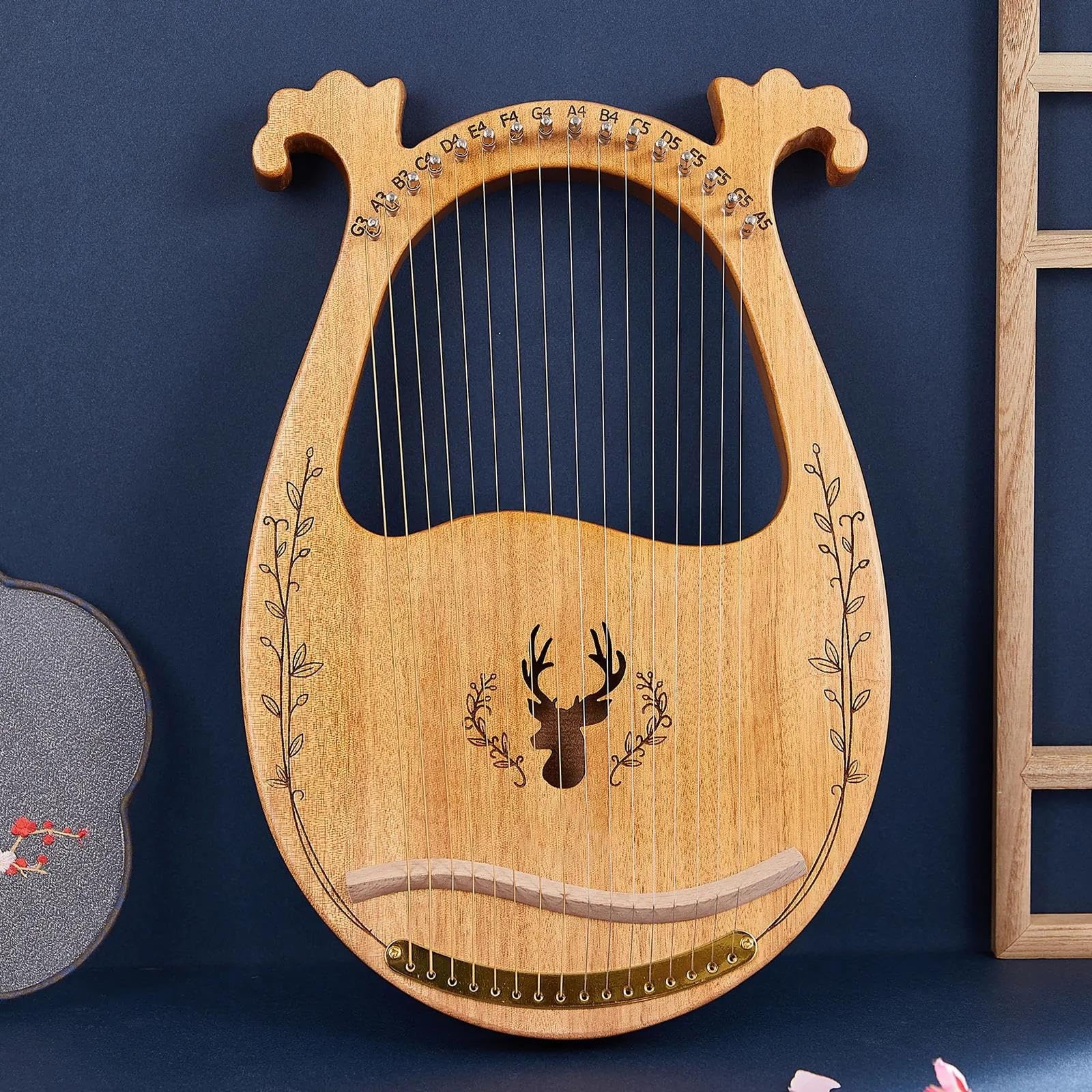 xilofono professionale Strumenti A Corda Con Scatola Di Risonanza Per Arpa E Lira In Legno A 16 Corde Con Chiave C Corde Per Accordatura Regali Musicali(16 Natural)