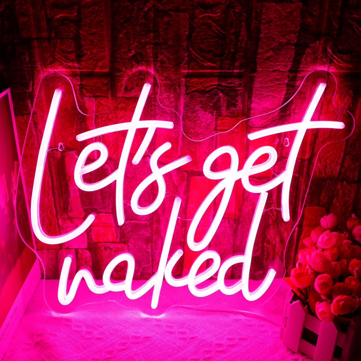 Let's Get Naked Neon Sign for Wall Decor USB Powered Dimmable Pink Letter Led Light Up Signs for Bedroom Men Cave Home Bar Salon Wedding Birthday Party Decor Xmas Gifts for Girls Kids