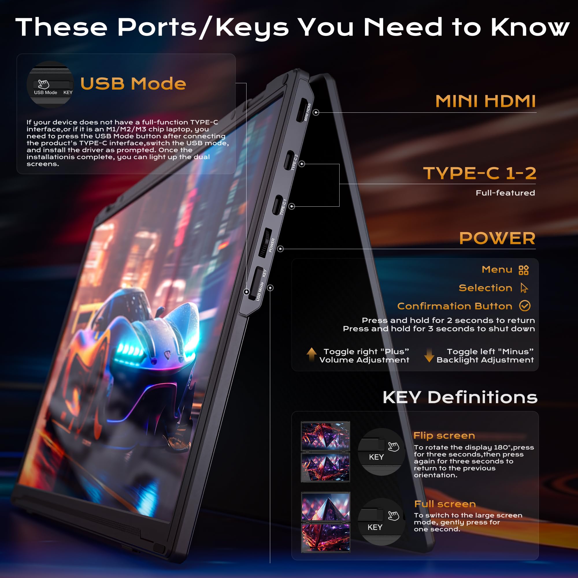 SMISEACOW Monitor portatile per laptop, 15,6 pollici IPS 1080P FHD, monitor portatile pieghevole a tre schermi, VESA, rotazione a 360°, compatibile con Windows/Mac/DeX/Chrome e PC desktop/Mini PC