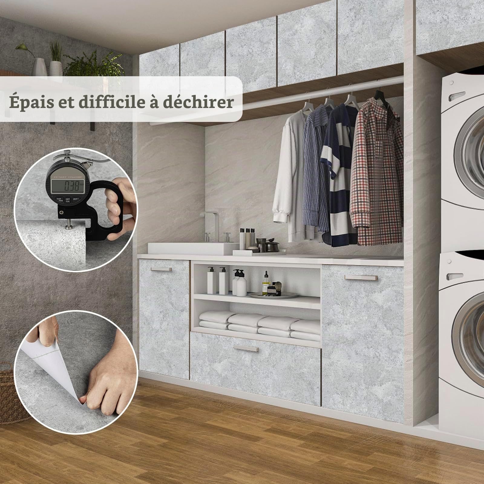 Abyssaly Papier Adhesif pour Meuble Cuisine, Papier Peint Vinyle Adhesif Gris Clair, Imperméable Film Autocollant Meuble pour Murs Armoire Comptoirs Porte 60cm X 600cm