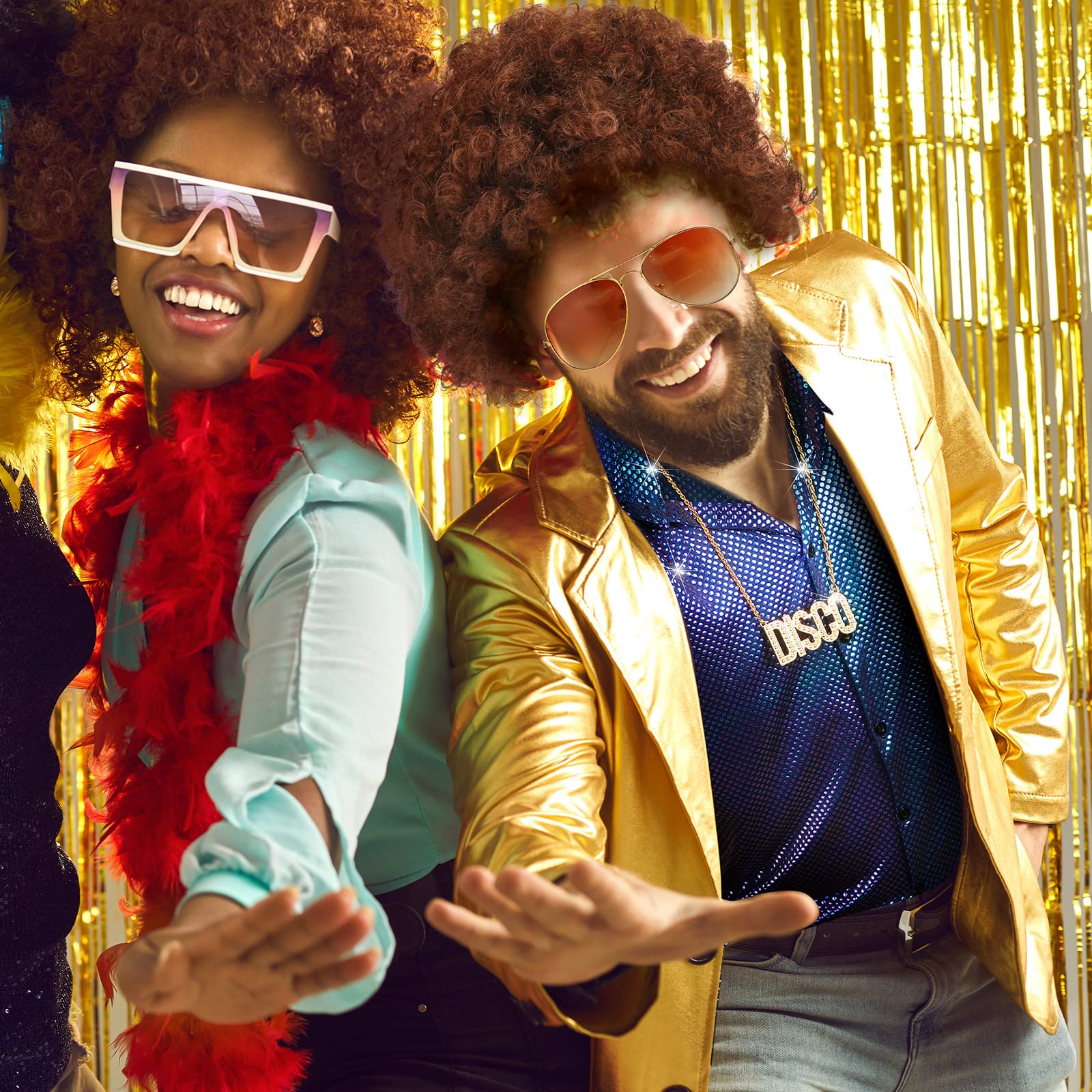 4 Pcs Mens 70s Disco Costume Set Disco Shiny Shirts Luxury Sequins Long Sleeve Shirts for 70s Disco Party Halloween Prom (Gradient Purple, X-Large)