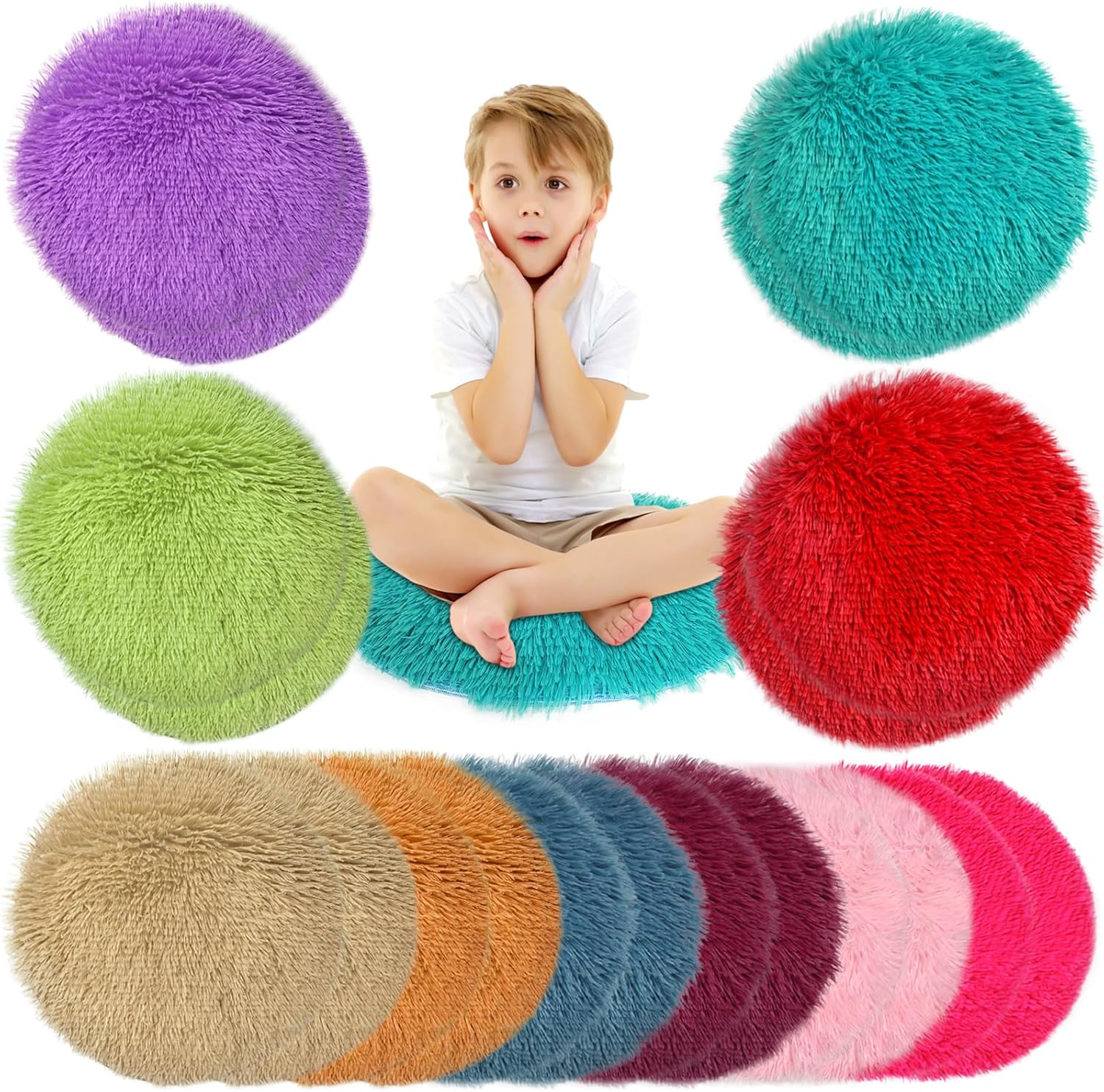 20 Pack Kids Crazy Carpet Circle Seats 16 Inch Round Floor Mat Kids Colorful Floor Cushions Soft Educational Classroom Rug for School Home Group Activity Learning Marker Playing Areas