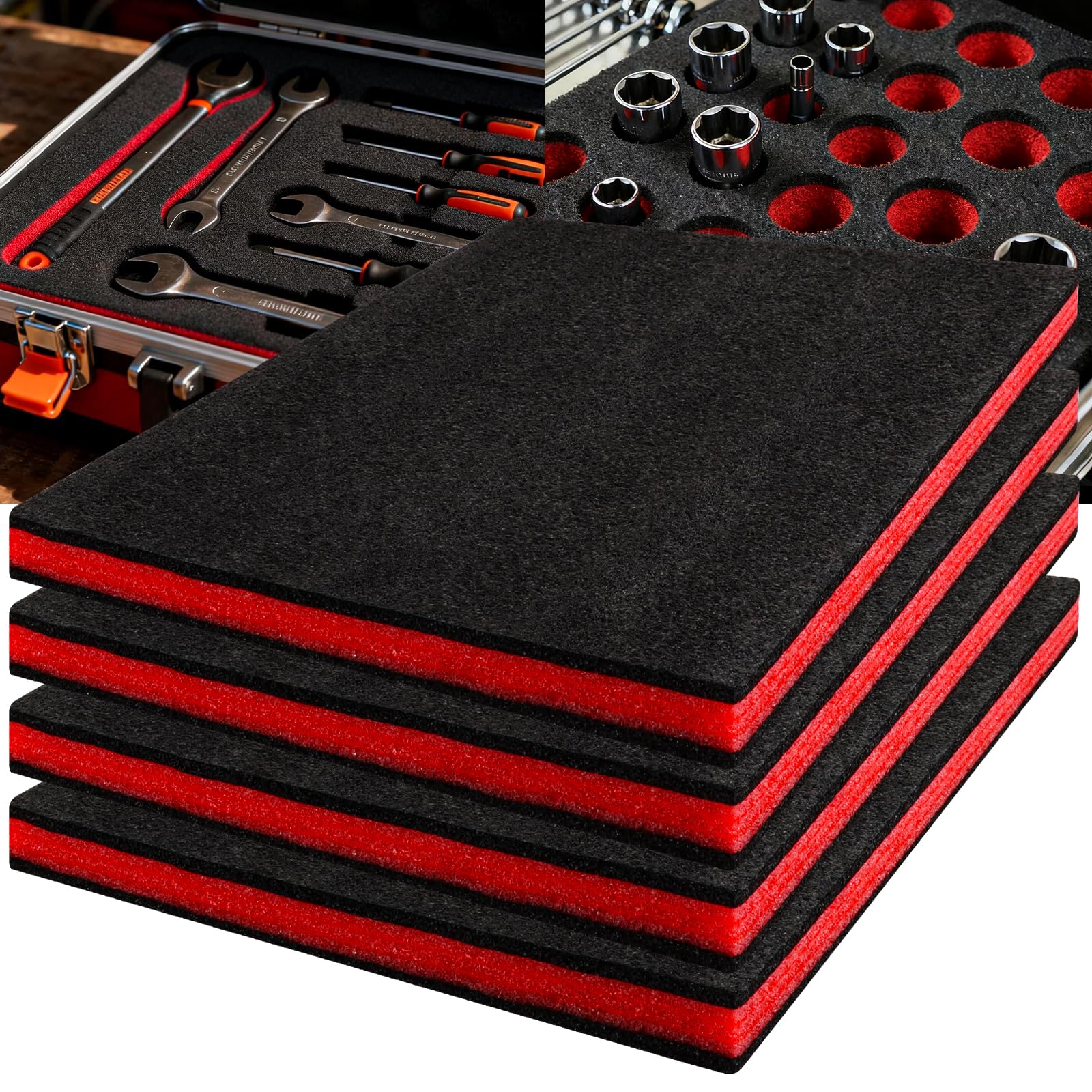 STEFORD 4Pack 16×12×1 inch Tool Box Foam, Polyethylene Foam Pad Sheets Liner Toolbox for Hard Case Storage Shadow Insert Socket Organizers-image-29