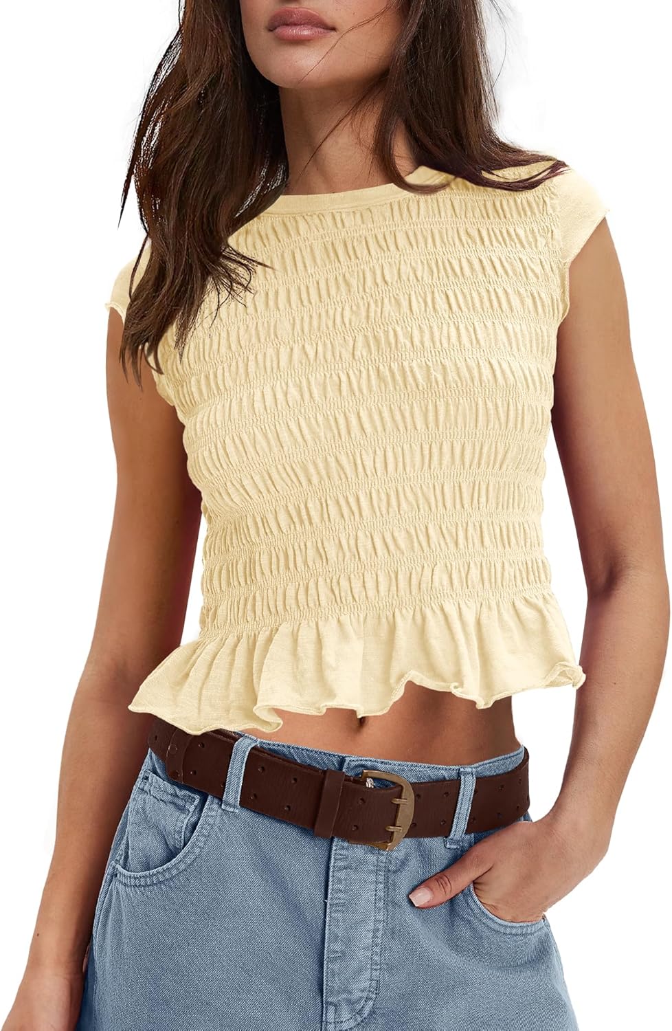 Panadila Womens Crop Tops Short Sleeve Shirts Ruched Fitted T Shirts Summer Going Out Tops Y2k Baby Tees - Image 3