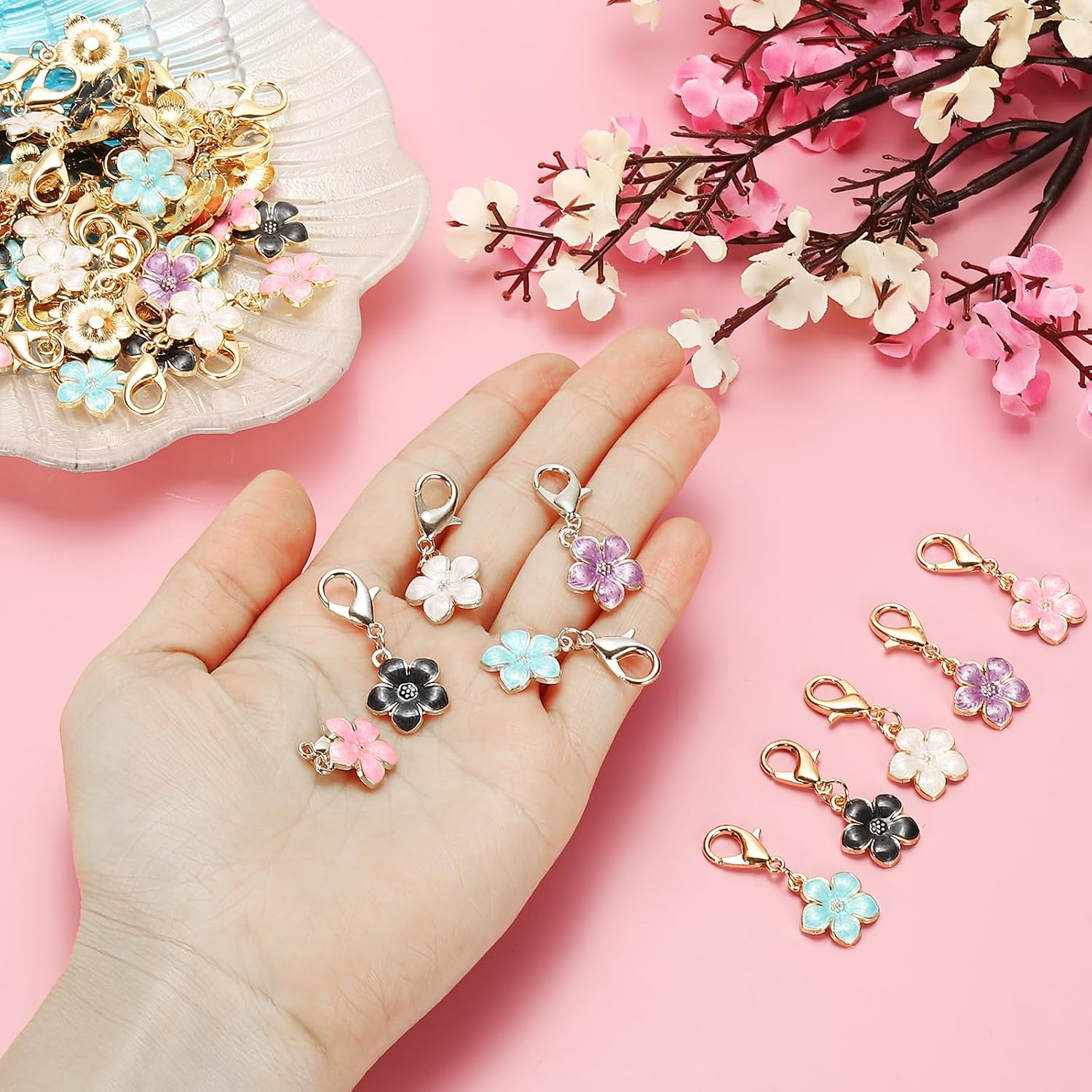 PATIKIL Flower Crochet Stitch Markers, Knitting Cherry Blossom Charm Marker for DIY Craft image 5