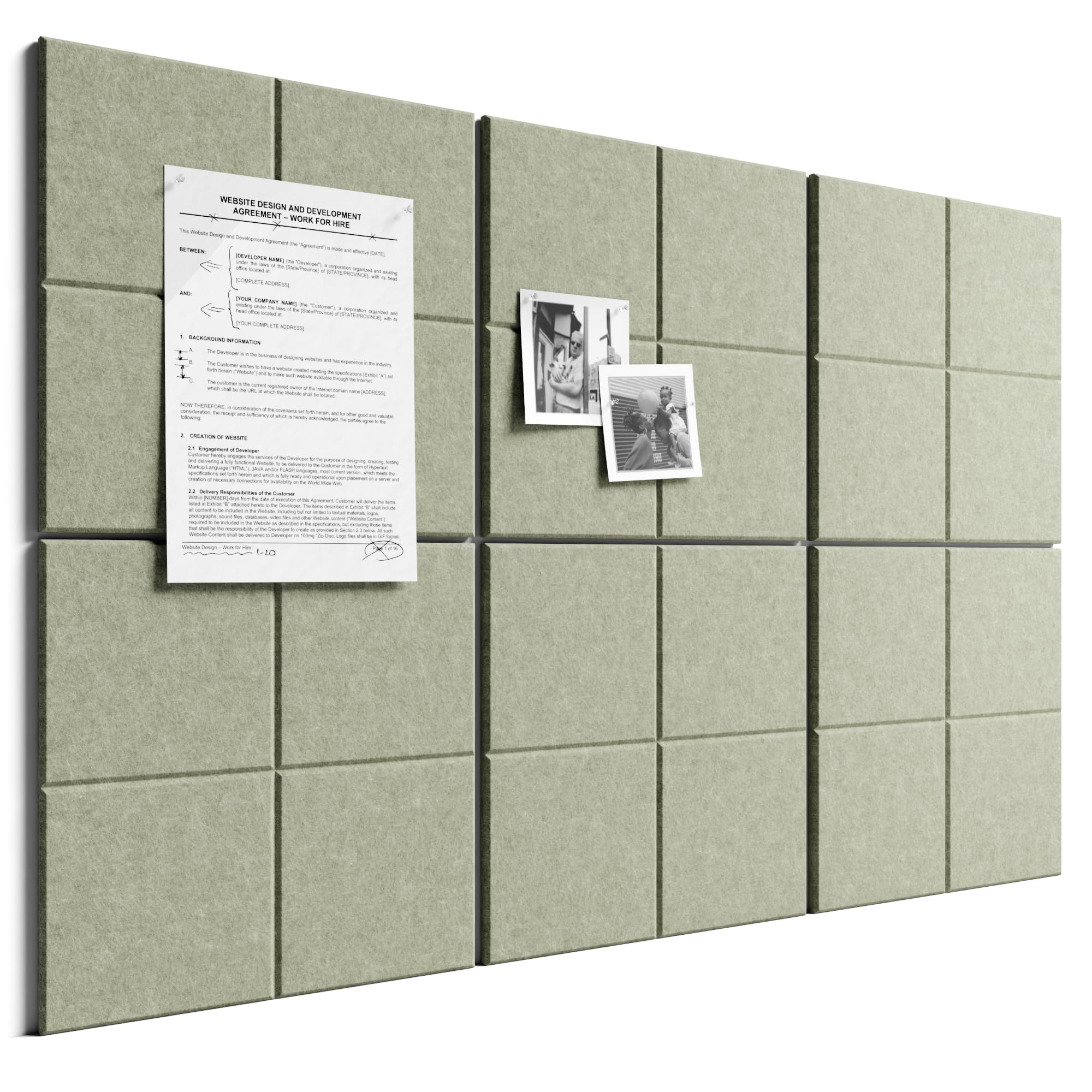 Bumusty Large Felt Bulletin Board 36"x24" Cork Board Alternative 6 Pack with 40 Safe Removable Adhesive Tabs, Cork Boards for Walls for Home Office Classroom Pin Board-Sage