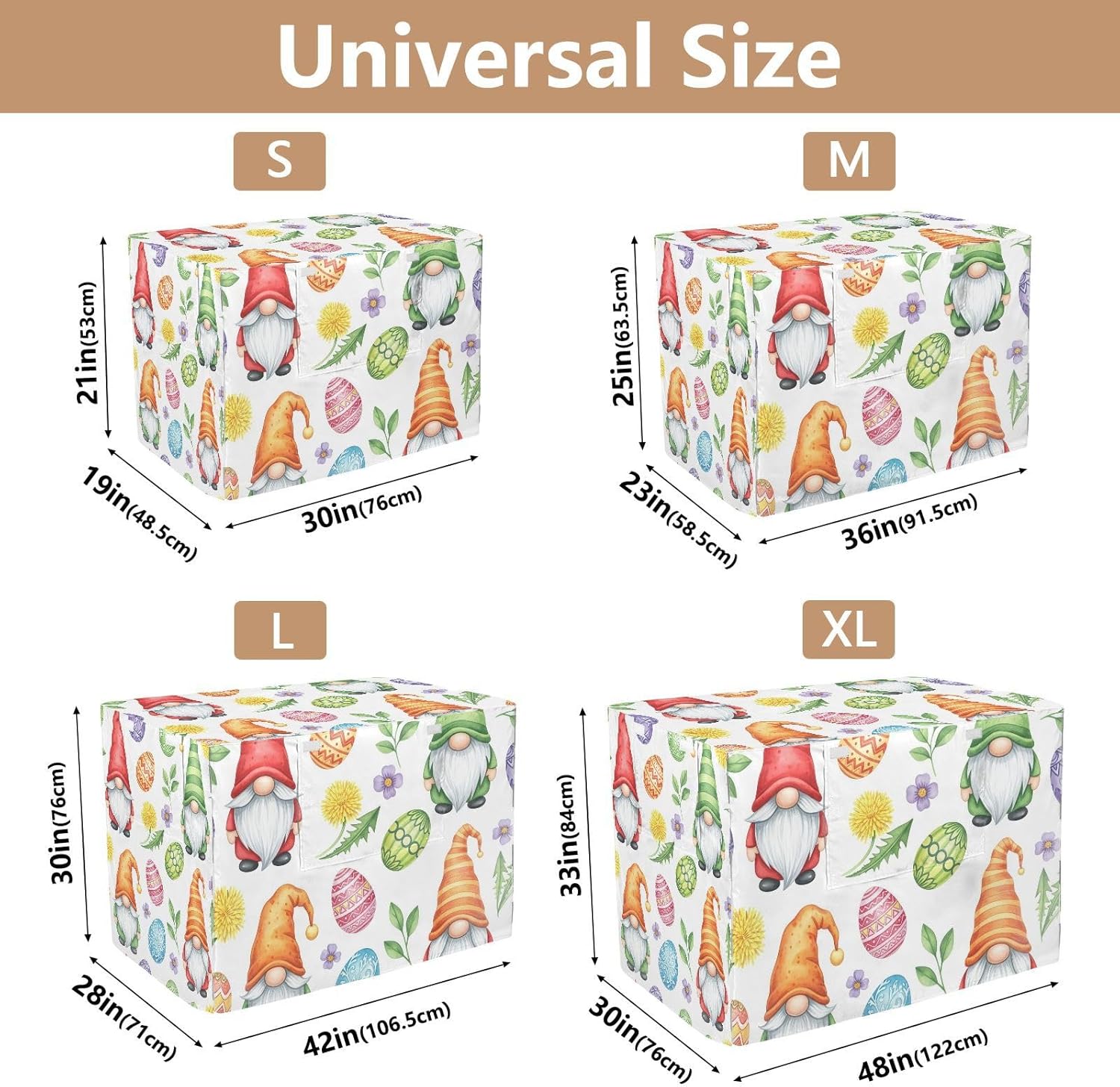 Whimsical Easter Gnomes Dog Crate Cover S-XL Wind-Resistant Pet Cage Cover with Mesh Windows, Reduces Barking, X-Large