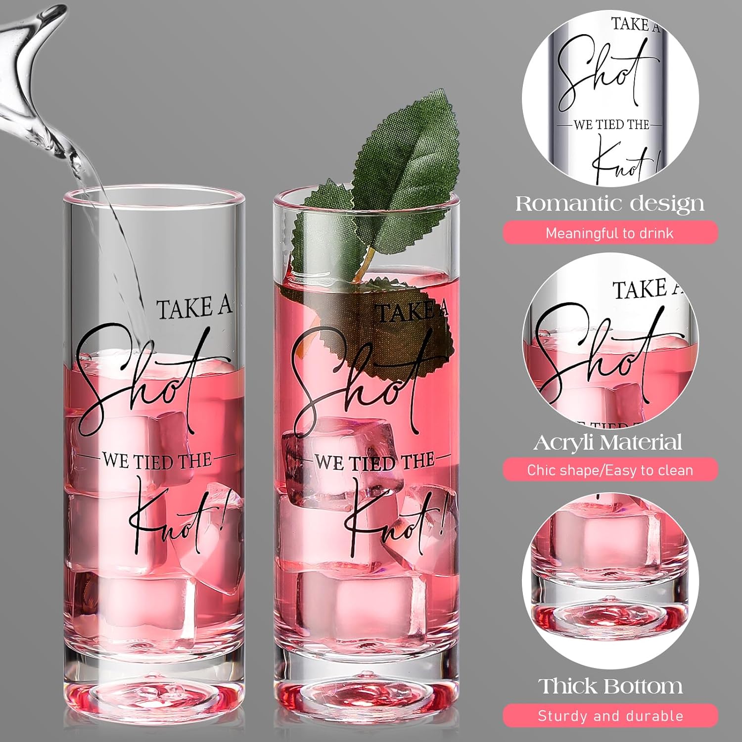 Sliner 72 Pcs Wedding Tall Shot Glasses Set, 2oz Acrylic Take a Shot We Tied the Knot Shot Glasses with Heavy Base, Liquor Bottles Bulk for Whiskey Tequila Vodka Newlyweds Anniversary Bridal Shower