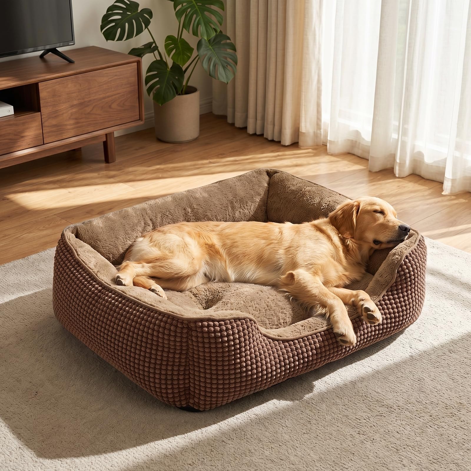 FURTIME Cuccia Cane Interno Grande, Cuccia per Cani Lavabile, 89x63x23cm | Cuccia Cane Anti-Ansia Supporto, Cuccia Cani Soffice Antiscivolo Lavabile, Peluche PV Morbido e Corduroy Goffrato Traspirante