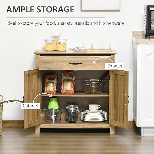 Miniatura 4 de HOMCOM Aparador Estilo Granja Gabinete Buffet, Gabinete de Barra de Café con Puerta de Granero con Cajón y Estante Ajustable para Cocina, Sala de