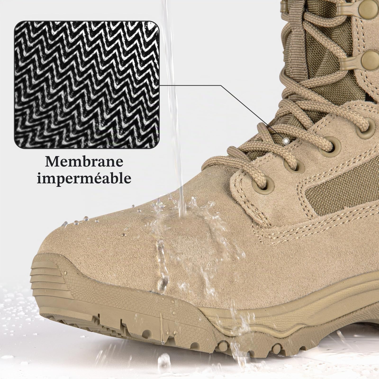 FREE SOLDIER Bottes tactiques pour hommes, 8 pouces, bottes de combat légères, durables, en cuir suédé, bottes de travail militaires, bottes de désert