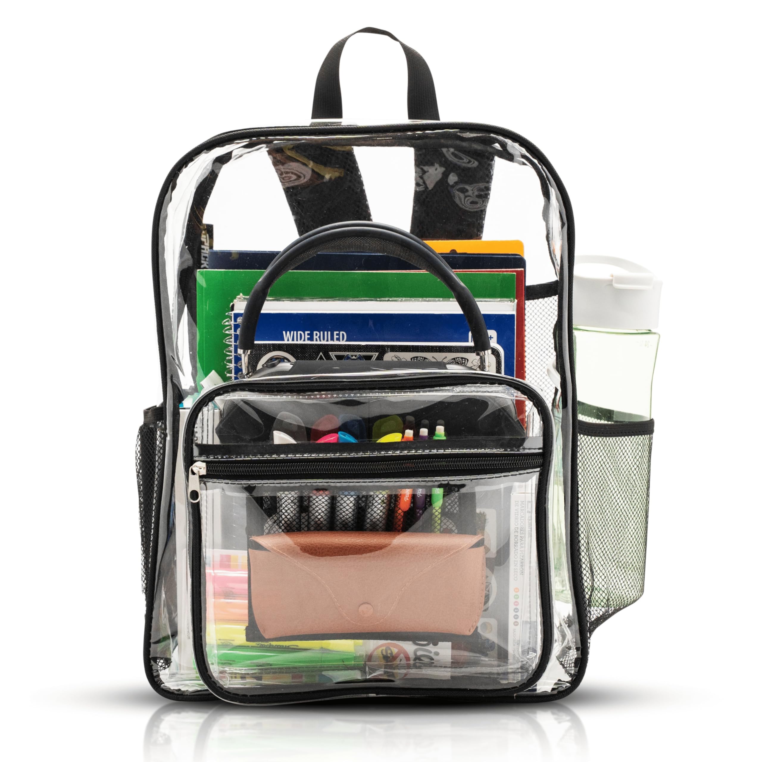 JPACK Clear Backpack Heavy Duty Transparent Bookbag for Adults and Teens School Work Travel Stadiums Black