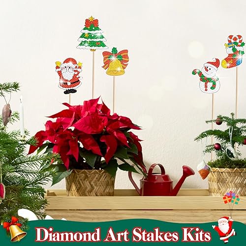 Miniatura 4 de Wivico 12 piezas de pintura de diamantes de Navidad, kits de arte de diamantes para adultos, decoración de jardín de Navidad, pintura de diamantes
