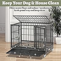 Vista 3 de Jaula para perros resistente de 36 pulgadas, jaula apilable para perros, a prueba de escapes, con bandeja extraíble, ruedas universales