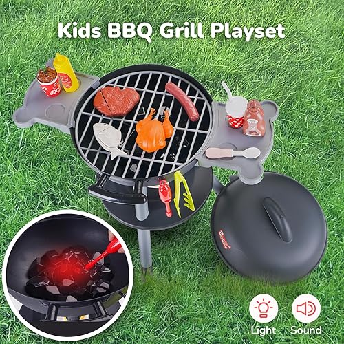 Miniatura 7 de Kimiangel Juego de 47 piezas de juegos de barbacoa para niños, juego de juguetes interactivos para cocinar, juego de juguetes interactivos con luz