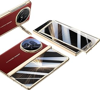 Case for Honor Magic V5, Built-in Screen Protector, Camera and Hinge Protection, Creative Stand, Leather Drop-Proof Phone Case (Red)