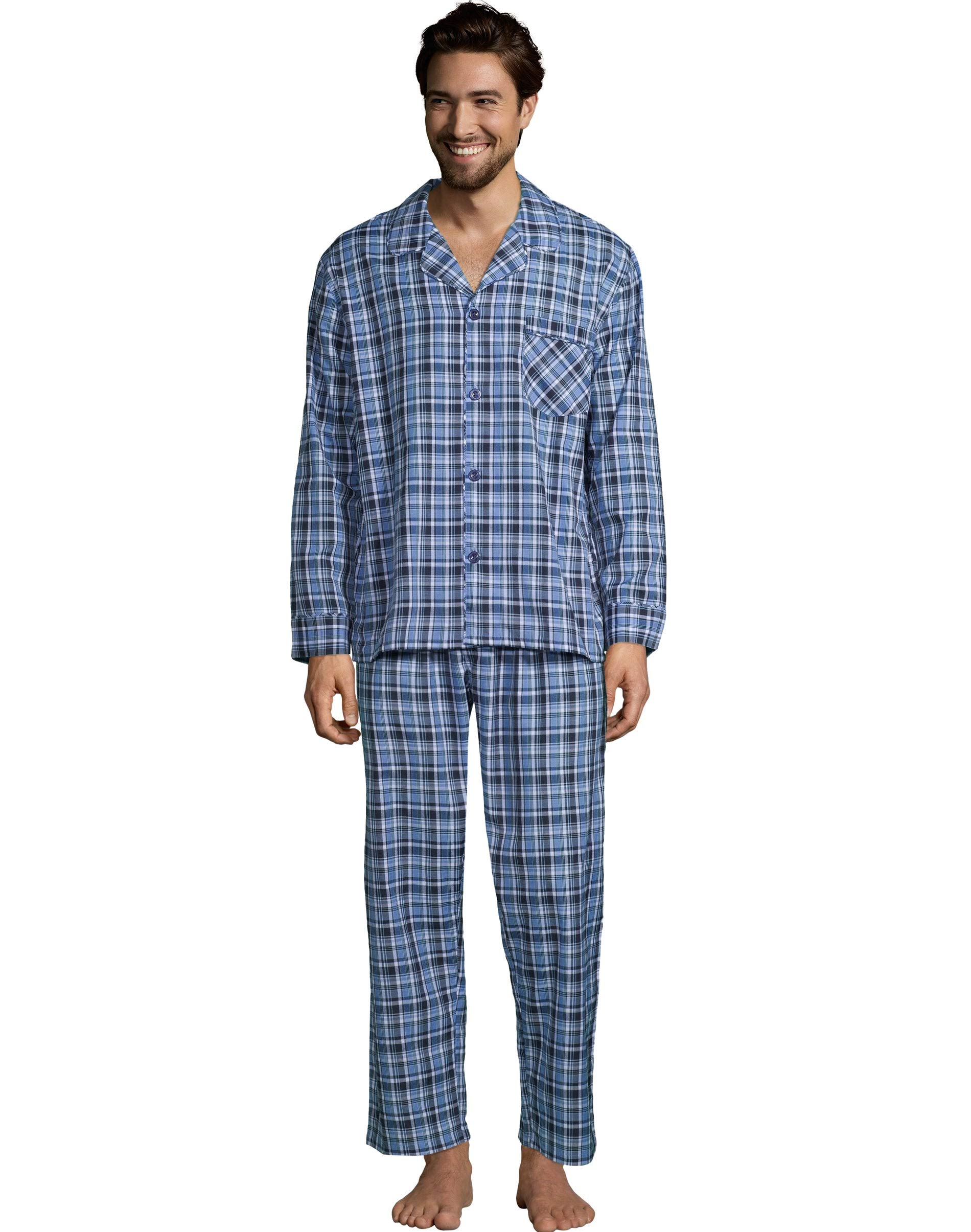 Hanes Mens Woven Pajamas, 4XL, Black and Blue Plaid