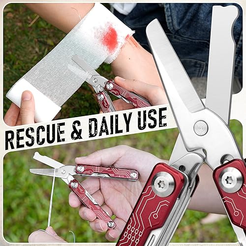 Miniatura 4 de BIBURY Mini llavero multiherramienta Tijeras BI2061R, 9 en 1 multiherramienta EDC con destornillador, abrebotellas, cuchillo de bolsillo, resorte,