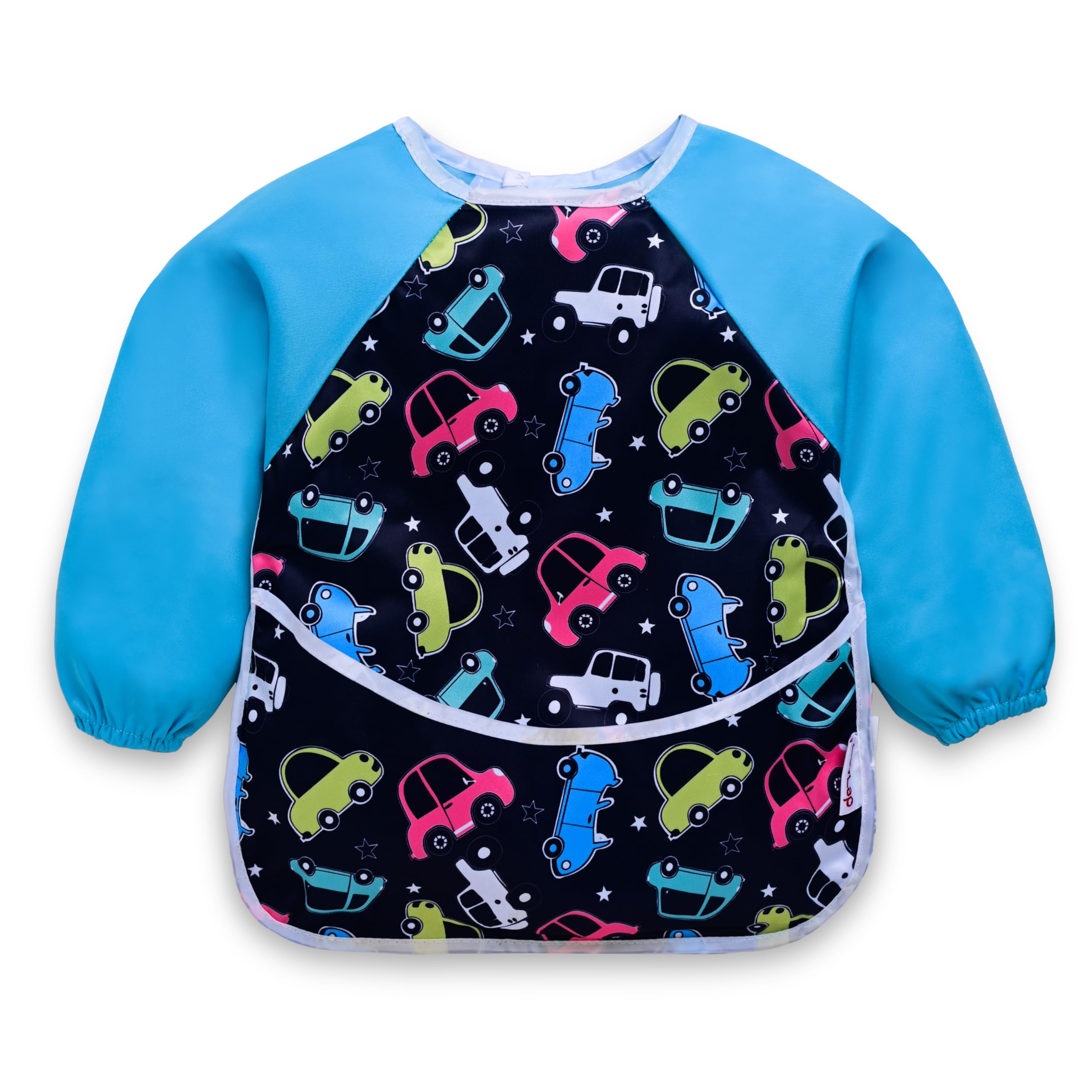 LuvLap Baby Long Sleeve Bib, Toddler Children's Leak-Free Bib with Sleeves, Washable/Lightweight/Wipeable (6-24 Months) Baby Bib Shirt with Pocket, Blue