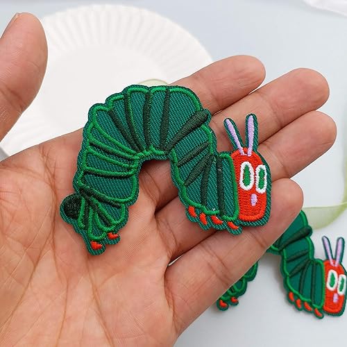 Miniatura 3 de 2.7 x 2 pulgadas, 12 piezas de parches bordados para planchar con oruga muy hambrienta, apliques de bordado a máquina, costura, proyectos para niños