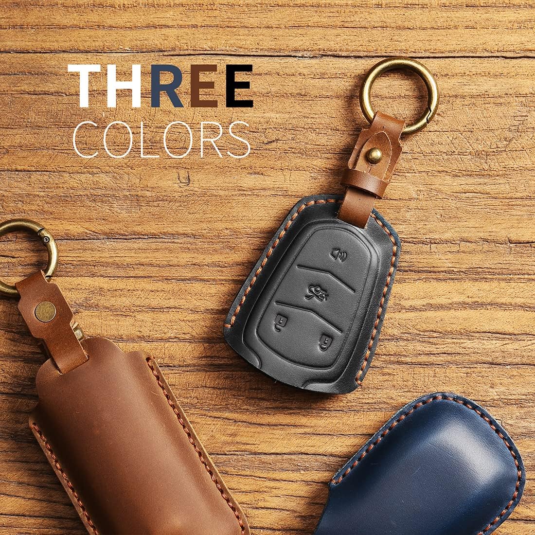 Handmade Leather Key Fob Cover Fit for Cadillac Escalade CTS SRX XT5 ATS STS CT6 2015-2019 5-Buttons Case Protector