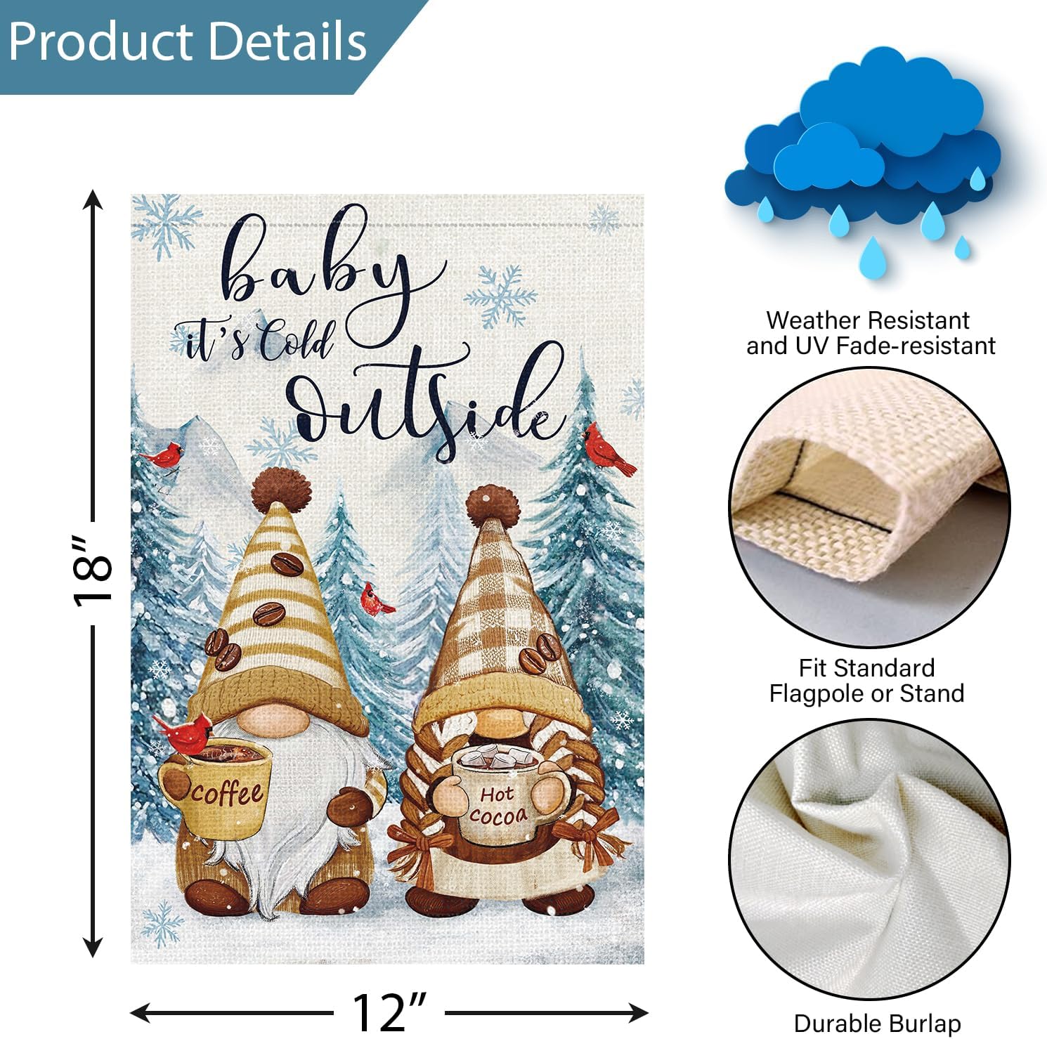 Louise Maelys Winter Gnome Garden Flag Baby It's Cold Outside 12x18 Inch Double Sided Cardinal Welcome Christmas Xmas Tree Holiday Seasonal Small Burlap Yard Sign Outdoor House Decora - Image 4