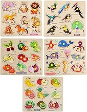 APPSTER Animal, Fruits, Vegetables, Birds & Sea Animals Wooden Puzzle Toy for Kids Jigsaw Puzzles for Adults Baby Learning Educational Toys Board Game (Pack of 5)