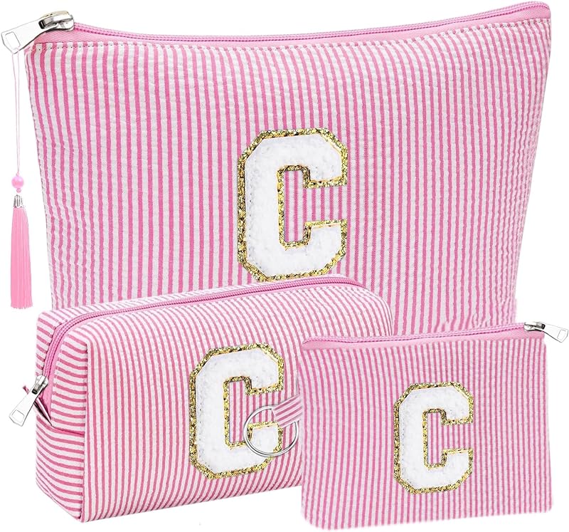 Conjunto de necessaires com letras bordadas Adoryoung, 3 unidades, Pink, modelo C